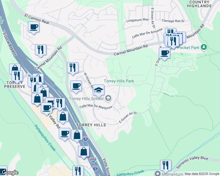 map of restaurants, bars, coffee shops, grocery stores, and more near 4245 Calle Mejillones in San Diego