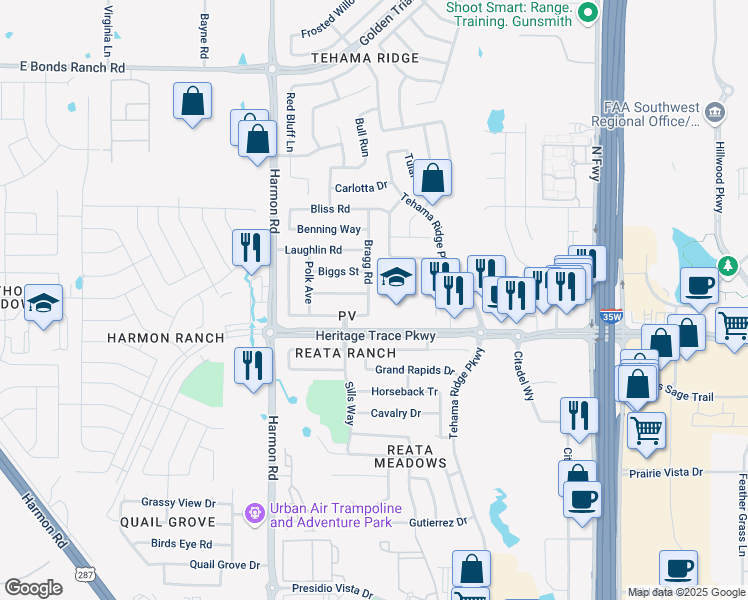 map of restaurants, bars, coffee shops, grocery stores, and more near 2152 Franks Street in Fort Worth