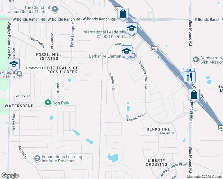 map of restaurants, bars, coffee shops, grocery stores, and more near 10116 Callan Lane in Fort Worth