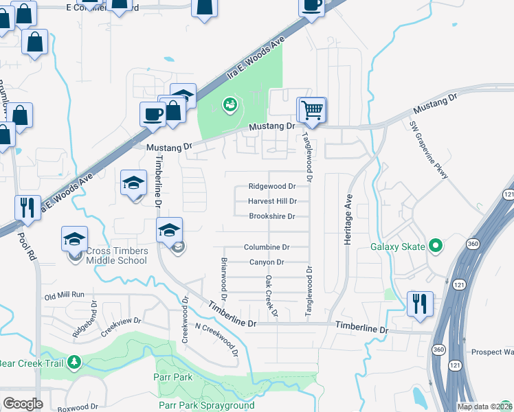 map of restaurants, bars, coffee shops, grocery stores, and more near 2917 Harvest Hill Drive in Grapevine