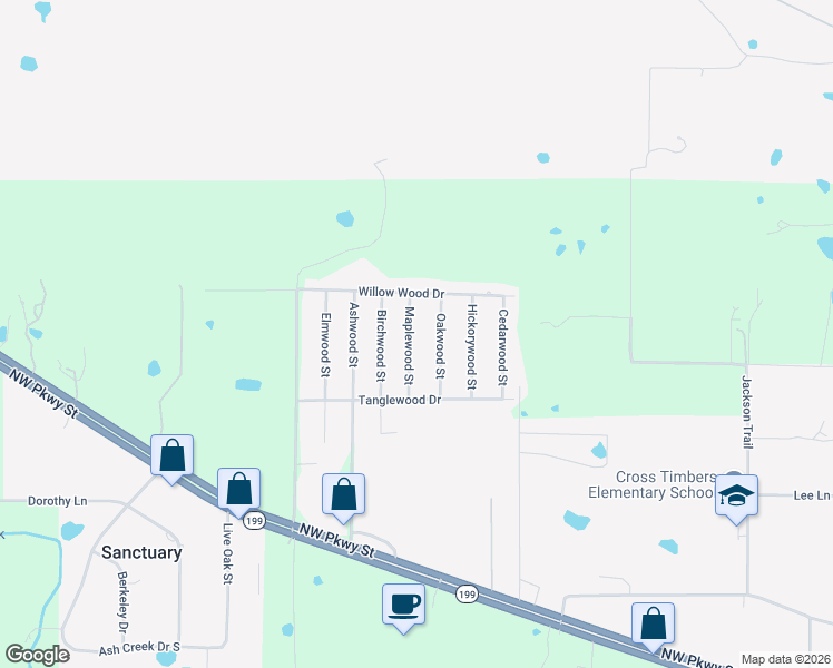 map of restaurants, bars, coffee shops, grocery stores, and more near 404 Maplewood Street in Azle