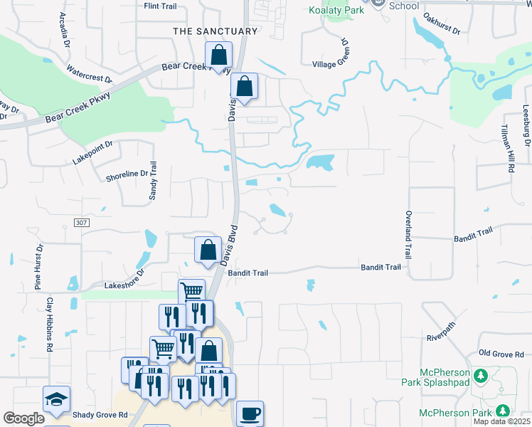 map of restaurants, bars, coffee shops, grocery stores, and more near 8744 Ramblewood Court in Keller