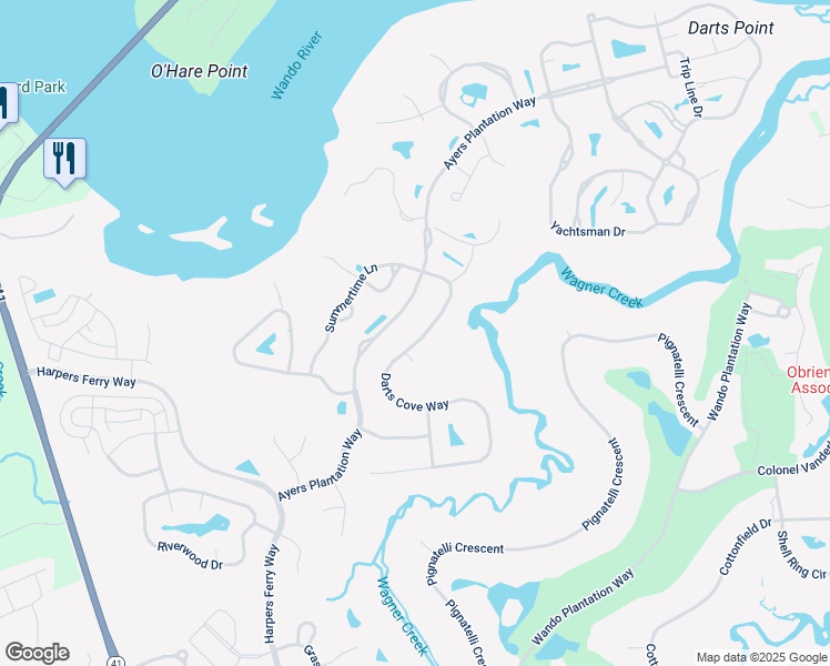 map of restaurants, bars, coffee shops, grocery stores, and more near 2445 Darts Cove Way in Mount Pleasant