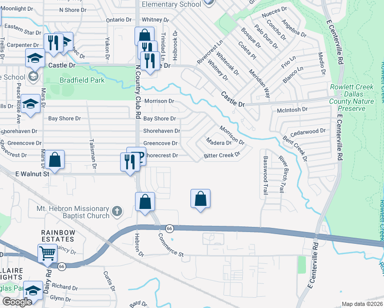 map of restaurants, bars, coffee shops, grocery stores, and more near 514 Hubbard Drive in Garland