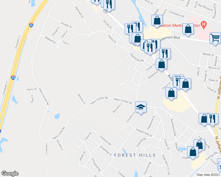 map of restaurants, bars, coffee shops, grocery stores, and more near 890 Hiers Corner Road in Walterboro