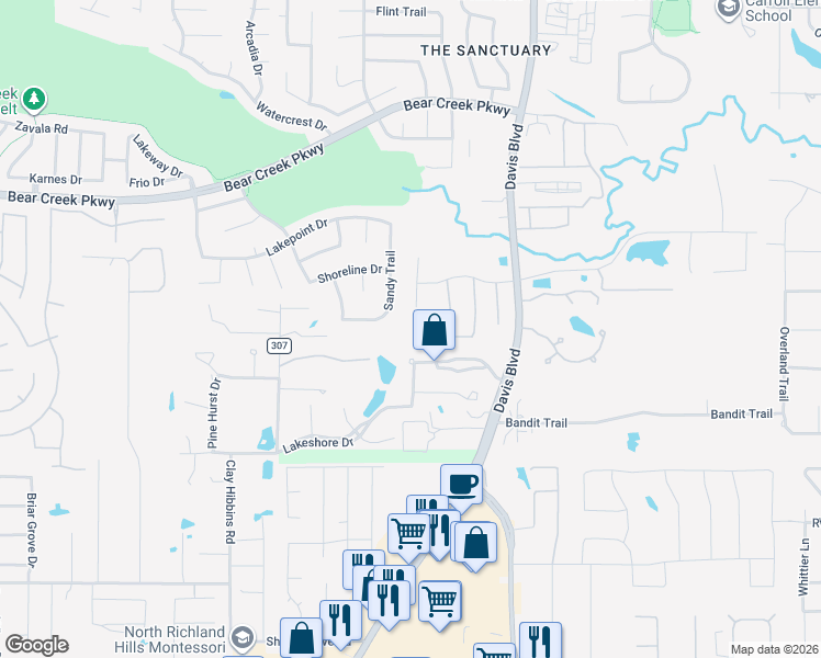 map of restaurants, bars, coffee shops, grocery stores, and more near 2805 Cotswold Court in Keller