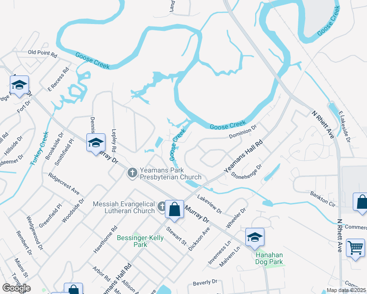 map of restaurants, bars, coffee shops, grocery stores, and more near 1060 Dominion Drive in Hanahan