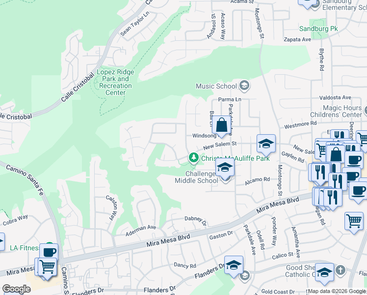 map of restaurants, bars, coffee shops, grocery stores, and more near 10896 Barbados Way in San Diego