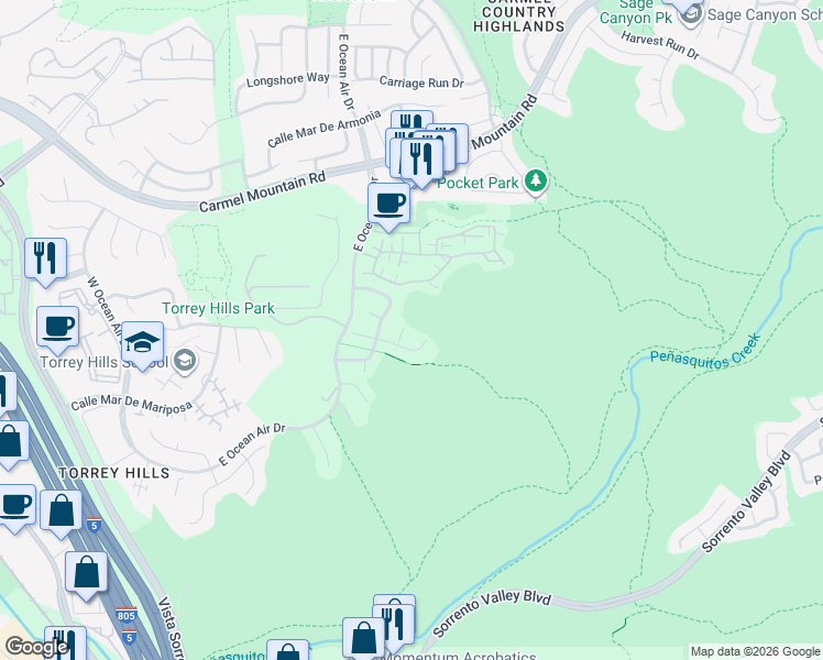 map of restaurants, bars, coffee shops, grocery stores, and more near 10937 Corte Luz Del Sol in San Diego