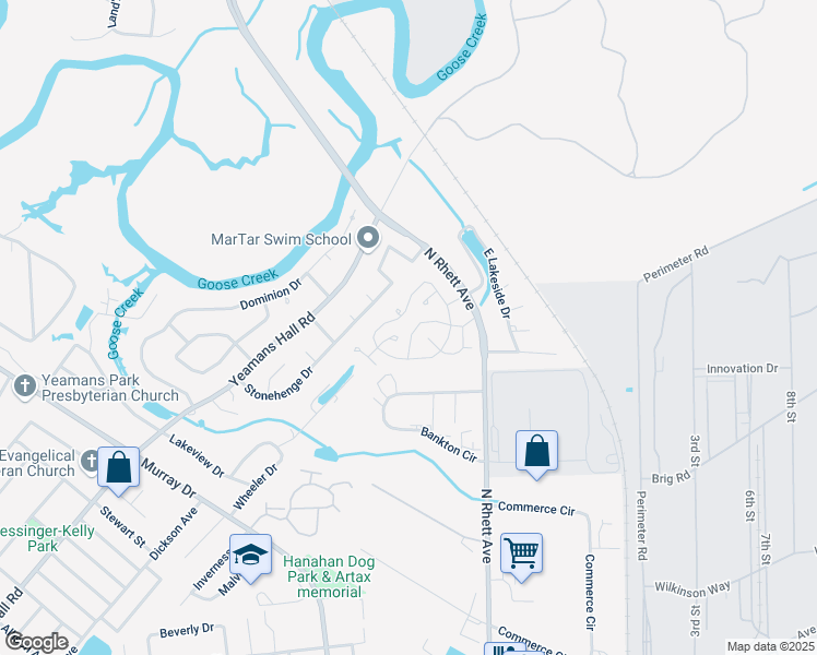 map of restaurants, bars, coffee shops, grocery stores, and more near 1014 Galaxie Drive in Hanahan