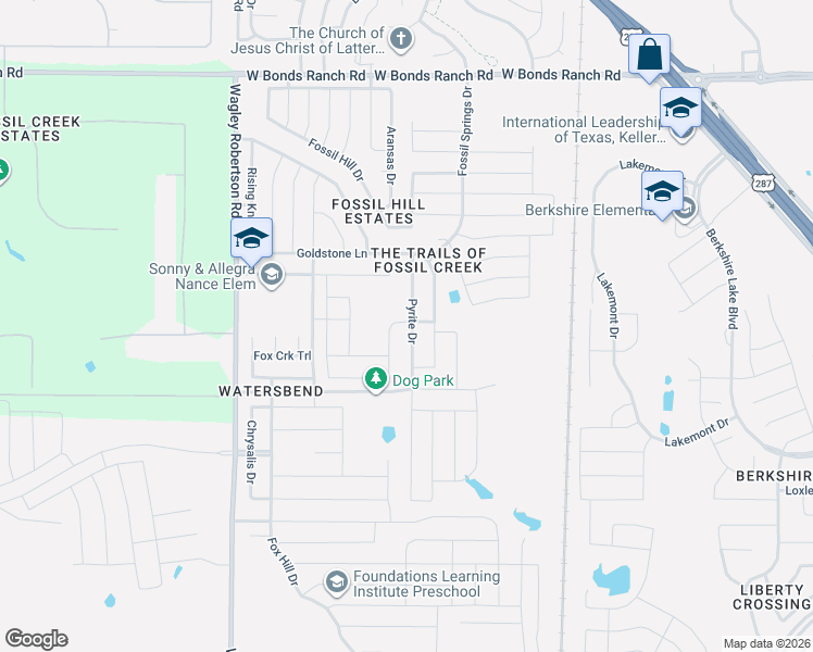 map of restaurants, bars, coffee shops, grocery stores, and more near 10253 Pyrite Drive in Fort Worth