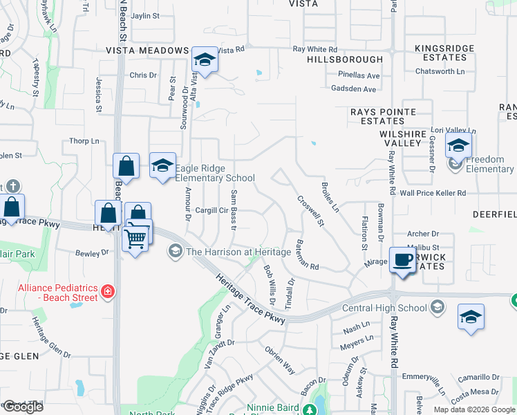 map of restaurants, bars, coffee shops, grocery stores, and more near 4821 Cargill Circle in Fort Worth