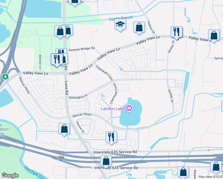 map of restaurants, bars, coffee shops, grocery stores, and more near 1796 Prescott Place in Farmers Branch