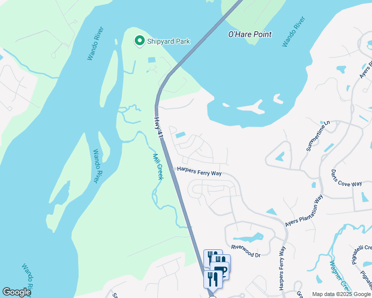 map of restaurants, bars, coffee shops, grocery stores, and more near 2904 Eddy Drive in Mount Pleasant