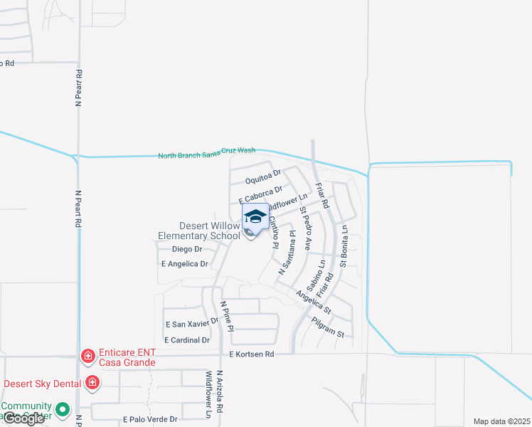 map of restaurants, bars, coffee shops, grocery stores, and more near 1757 East Wildflower Lane in Casa Grande