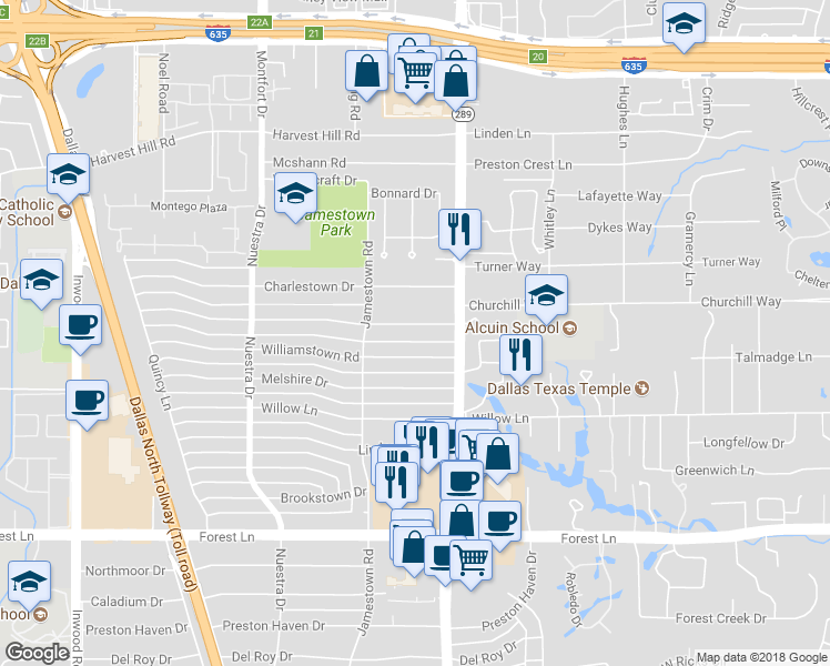 map of restaurants, bars, coffee shops, grocery stores, and more near 5948 Meletio Lane in Dallas