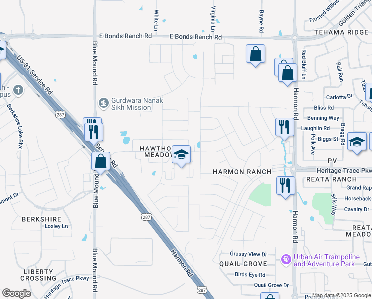 map of restaurants, bars, coffee shops, grocery stores, and more near 9701 Deephaven Drive in Fort Worth
