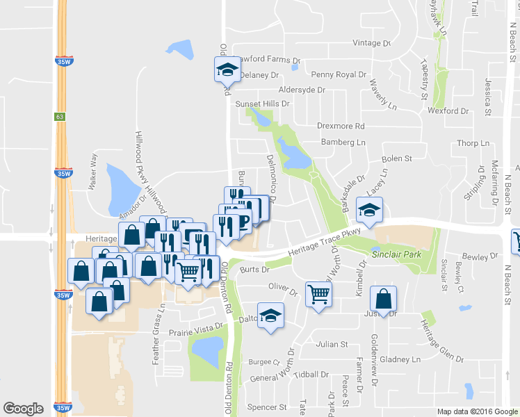 map of restaurants, bars, coffee shops, grocery stores, and more near 9704 Hathman Ln in Fort Worth