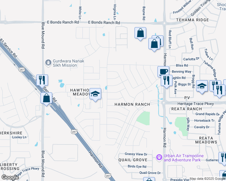 map of restaurants, bars, coffee shops, grocery stores, and more near 1301 Spanish Needle Trail in Fort Worth