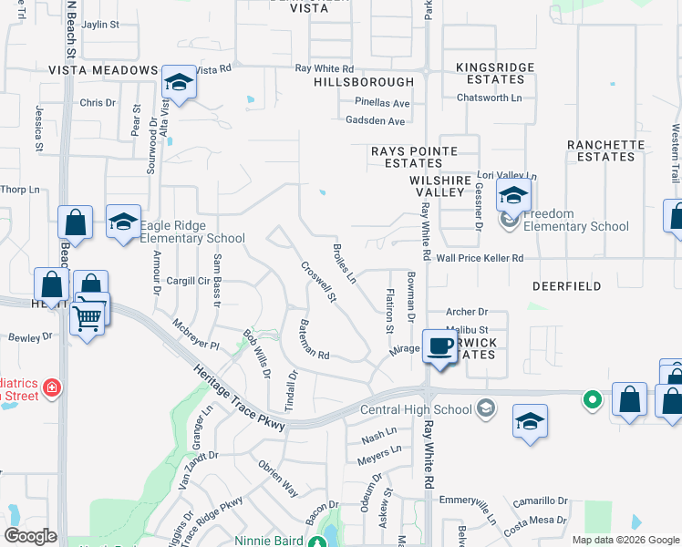map of restaurants, bars, coffee shops, grocery stores, and more near 9809 Broiles Lane in Keller