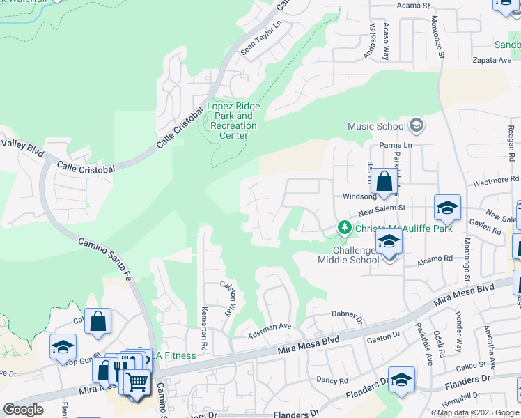map of restaurants, bars, coffee shops, grocery stores, and more near 7206 Crows Nest Ln in San Diego