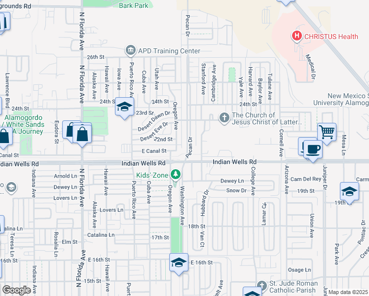 map of restaurants, bars, coffee shops, grocery stores, and more near 2109 Pecan Drive in Alamogordo