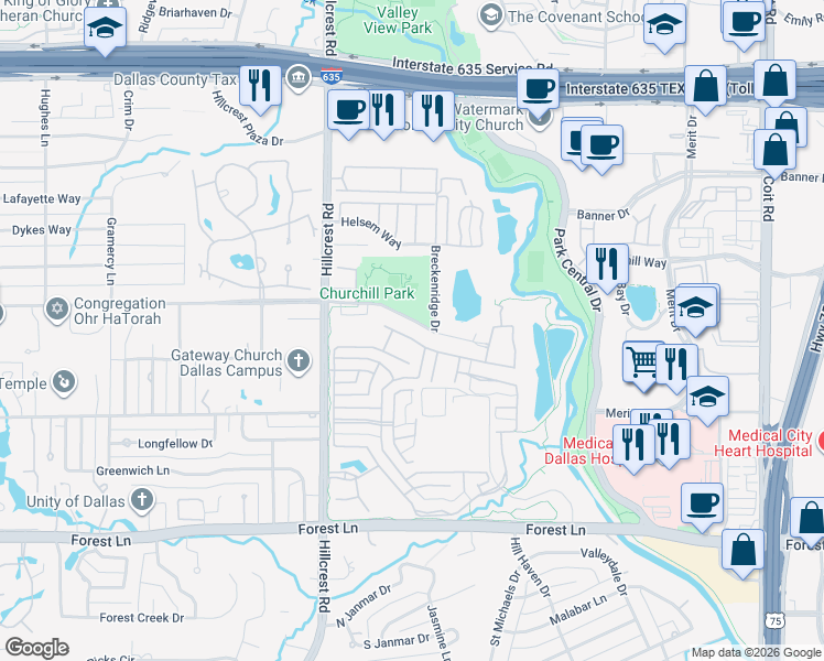 map of restaurants, bars, coffee shops, grocery stores, and more near 7019 Lake Edge Dr in Dallas