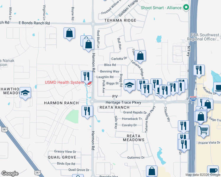 map of restaurants, bars, coffee shops, grocery stores, and more near 2121 Franks Street in Fort Worth