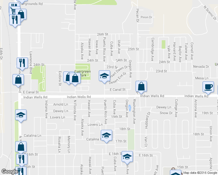 map of restaurants, bars, coffee shops, grocery stores, and more near 1205 East Canal Street in Alamogordo