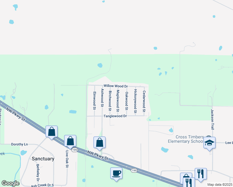 map of restaurants, bars, coffee shops, grocery stores, and more near 404 Maplewood Street in Azle
