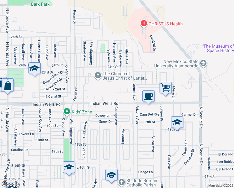 map of restaurants, bars, coffee shops, grocery stores, and more near 2100 Hickory Drive in Alamogordo
