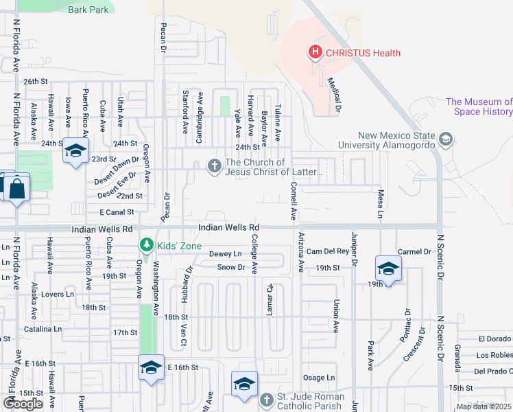 map of restaurants, bars, coffee shops, grocery stores, and more near 2100 Hickory Drive in Alamogordo