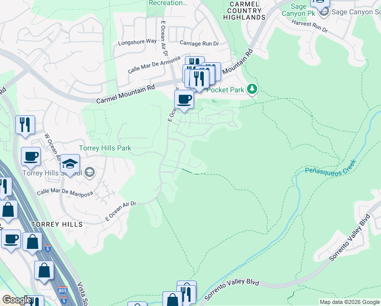 map of restaurants, bars, coffee shops, grocery stores, and more near 10937 Corte Luz Del Sol in San Diego