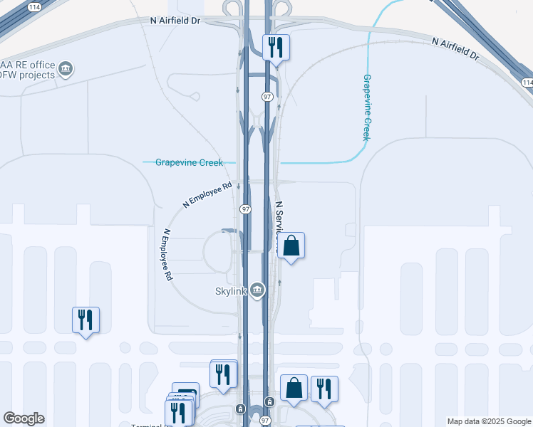 map of restaurants, bars, coffee shops, grocery stores, and more near International Parkway in Irving