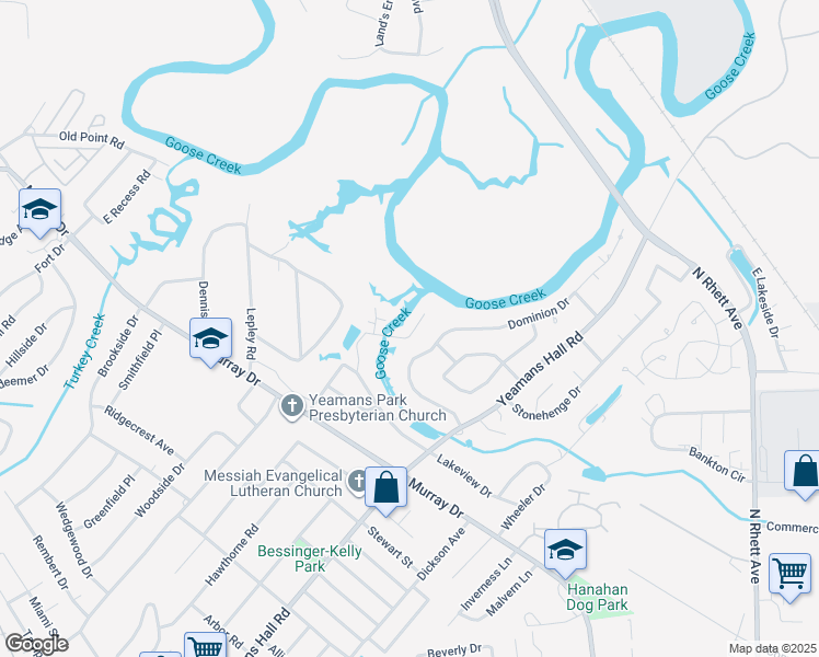 map of restaurants, bars, coffee shops, grocery stores, and more near 1060 Dominion Drive in Hanahan