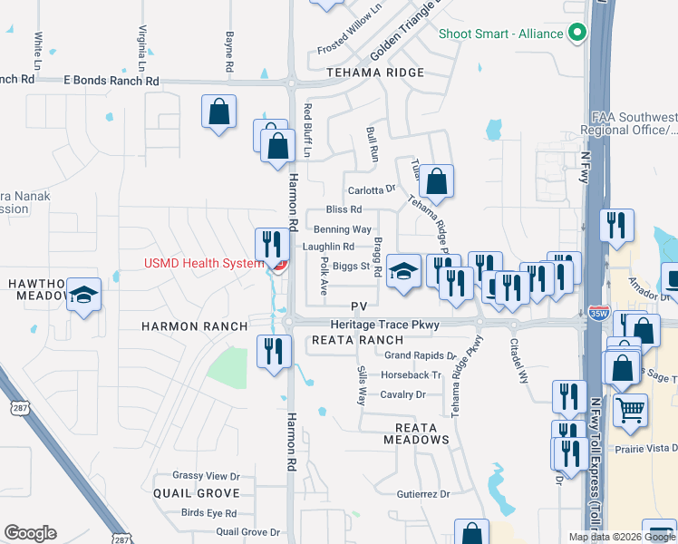 map of restaurants, bars, coffee shops, grocery stores, and more near 2120 Franks Street in Fort Worth
