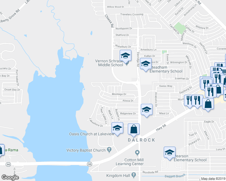 map of restaurants, bars, coffee shops, grocery stores, and more near 6305 Waterview Drive in Rowlett