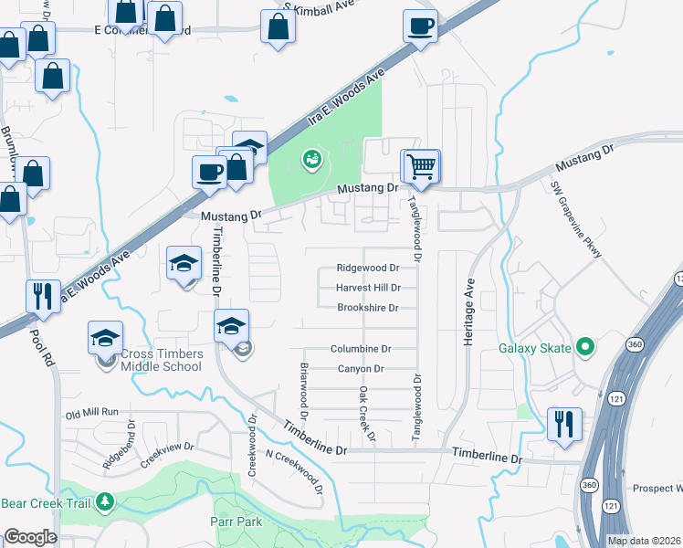 map of restaurants, bars, coffee shops, grocery stores, and more near 2917 Harvest Hill Drive in Grapevine