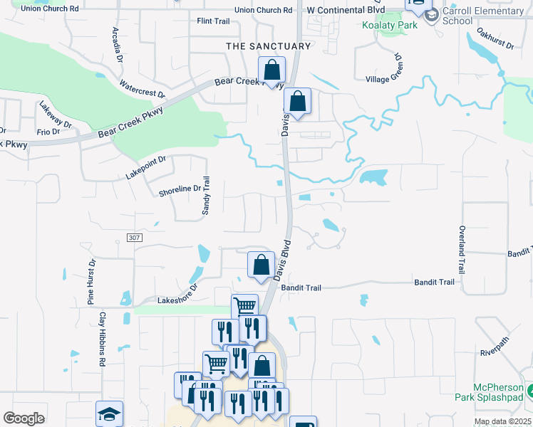 map of restaurants, bars, coffee shops, grocery stores, and more near 933 Nottingham Road in Keller