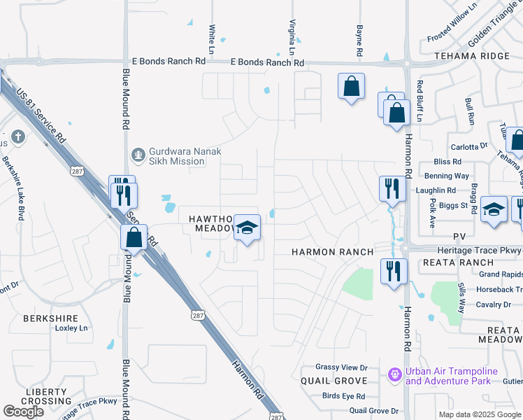map of restaurants, bars, coffee shops, grocery stores, and more near 9701 Deephaven Drive in Fort Worth