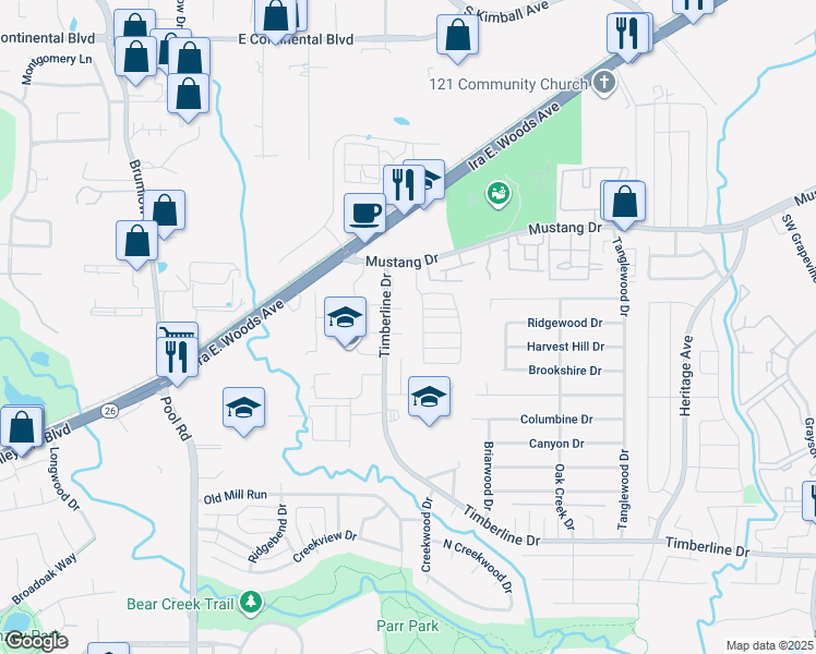 map of restaurants, bars, coffee shops, grocery stores, and more near 3107 Mustang Drive in Grapevine