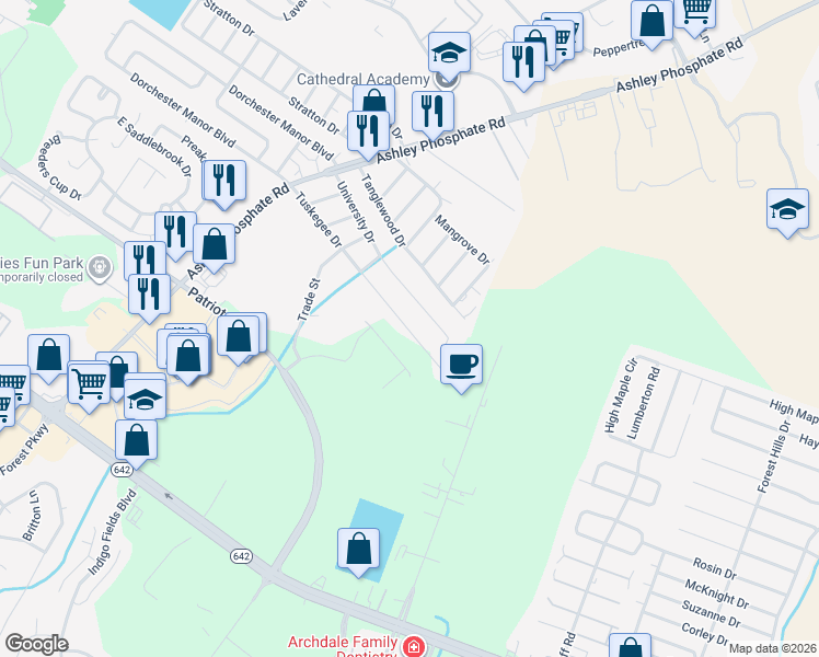 map of restaurants, bars, coffee shops, grocery stores, and more near 191 Tuskegee Drive in North Charleston