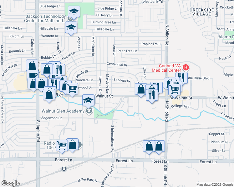 map of restaurants, bars, coffee shops, grocery stores, and more near 2908 Lakewood Drive in Garland