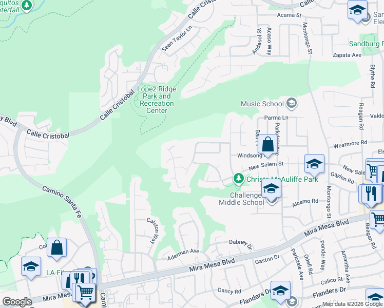 map of restaurants, bars, coffee shops, grocery stores, and more near 7338 Canyon Breeze Road in San Diego