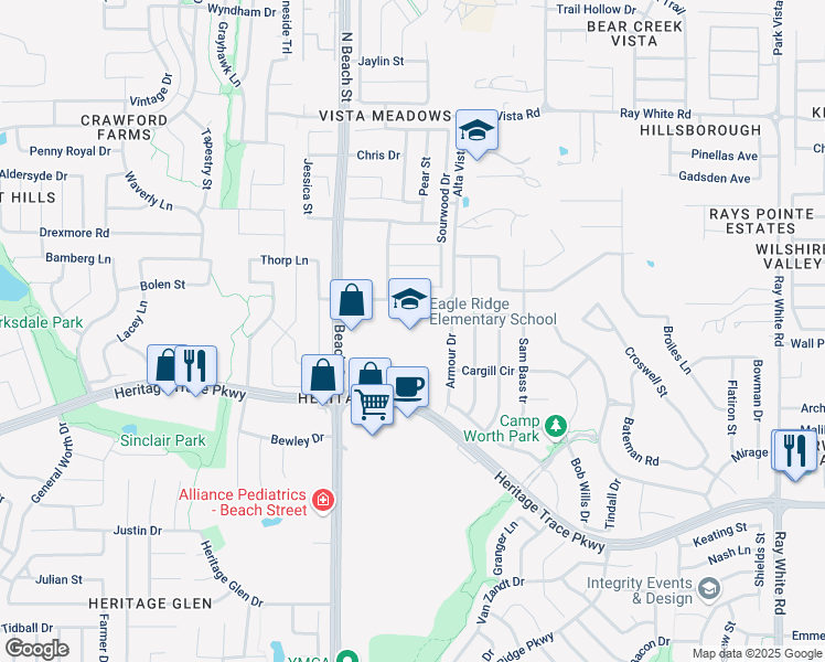map of restaurants, bars, coffee shops, grocery stores, and more near 4600 Alta Vista Road in Fort Worth