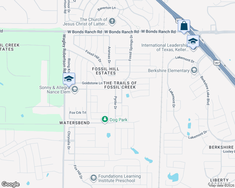 map of restaurants, bars, coffee shops, grocery stores, and more near 10324 Pyrite Drive in Fort Worth