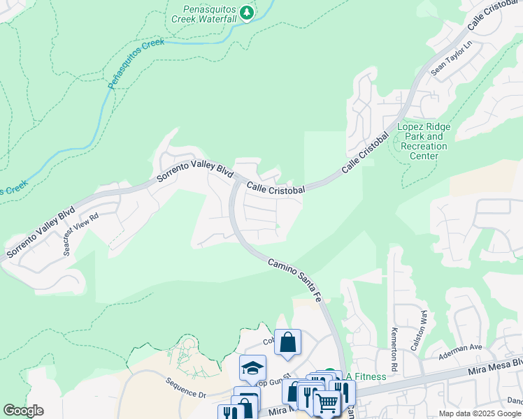 map of restaurants, bars, coffee shops, grocery stores, and more near Lopez Glen Way in San Diego