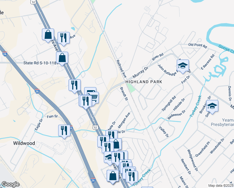 map of restaurants, bars, coffee shops, grocery stores, and more near 1945 Hanahan Road in North Charleston