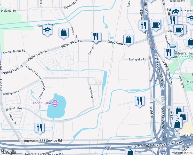 map of restaurants, bars, coffee shops, grocery stores, and more near 2051 Wittington Place in Farmers Branch