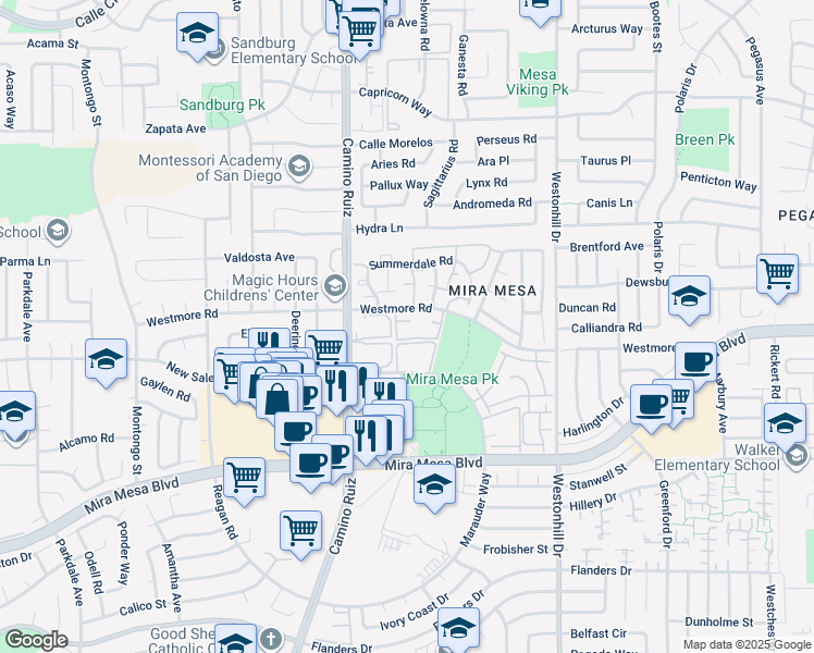 map of restaurants, bars, coffee shops, grocery stores, and more near in San Diego